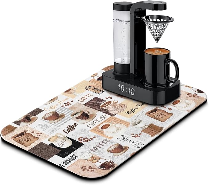 Coffee Mat 19inx12in, Absorbent Hide Stain Anti-Slip Coffee Bar Accessories by Kuyig+Home