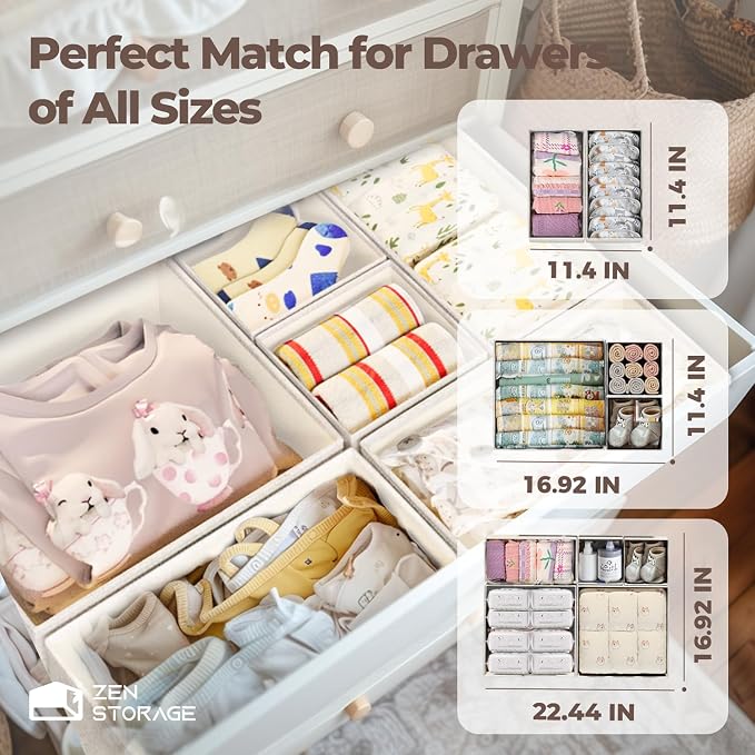 Cotton Linen Drawer Organizer for Baby Clothes, Premium Foldable Storage Bins - Image 9