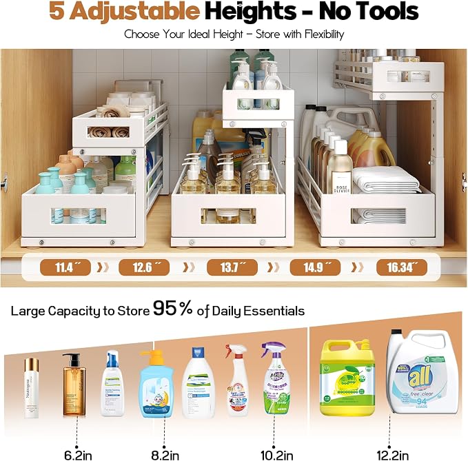 2-Pack 20.47"Deep Under Sink Organizer And Storage, 2-Tier L-Shaped Pull Out - Image 7