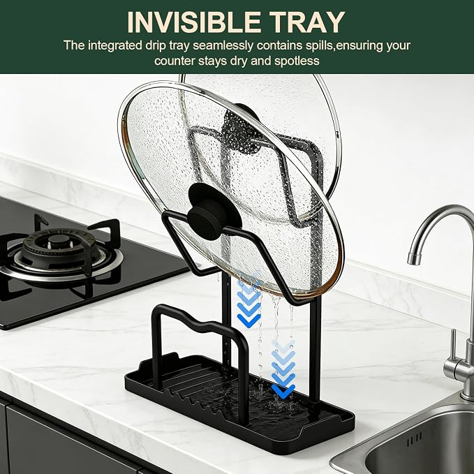 Kitchen Pot Lid Storage Rack: Carbon Steel Double Layer Pot Lid Organizer - Image 7