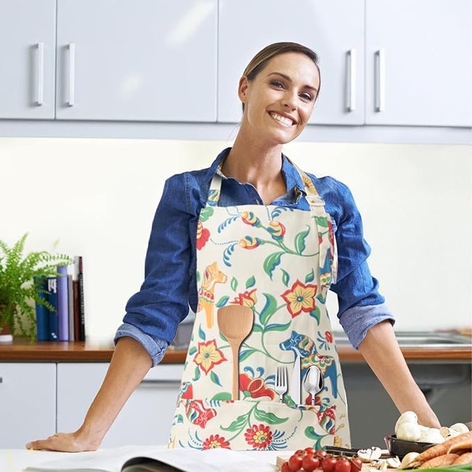 DILLMAN Aprons for Women with Pockets Cotton Linen Cooking Kitchen Baking Soft - Image 2