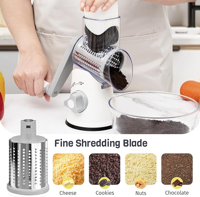 Rotary Cheese Grater Hand Crank, 3 Blades Slicer Shredder, Cheese Grater - Image 5