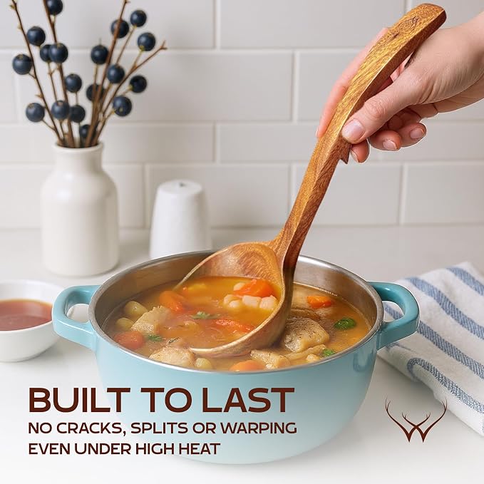 2Pcs Wooden Ladle Set included Teak Wood Soup Spoons - Image 5