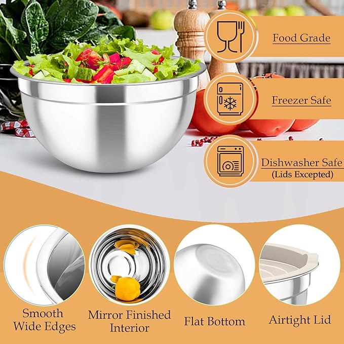 TeamFar Mixing Bowls, Stainless Steel Nesting Salad Bowls - Image 4