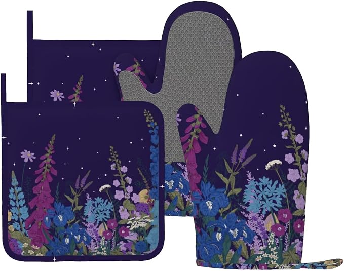 Wildflowers Florals Oven Mitts Pot Holders Set Silicone Heat Resistant by LONSANT