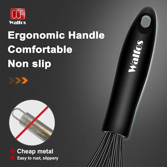 Walfos Silicone Whisk, Stainless Steel Wire Whisk Set of 3 -Heat Resistant - Image 7