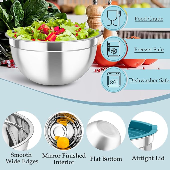 TeamFar Mixing Bowls, Stainless Steel Nesting Salad Bowls - Image 4