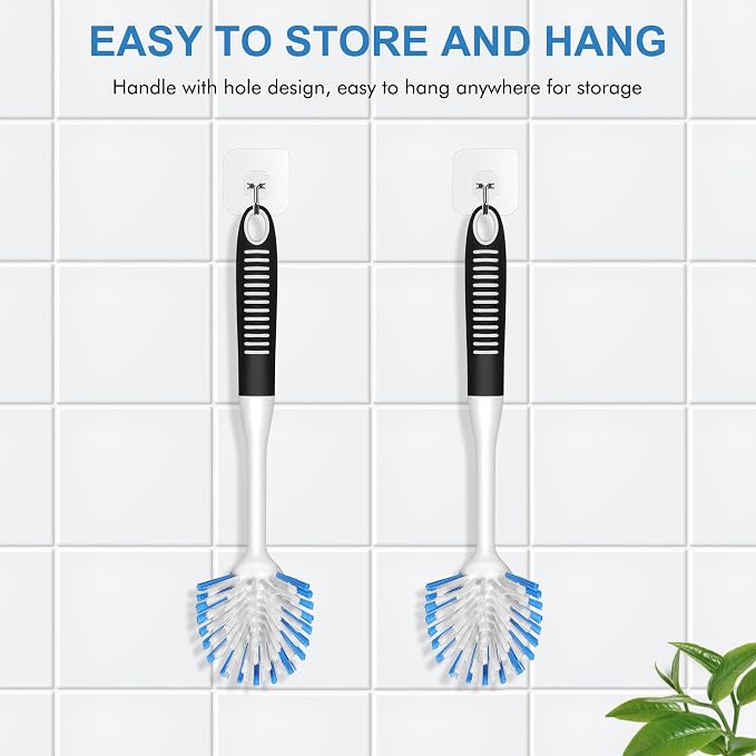 SetSail Dish Brush with Handle, 2 Pack Stiff Bristles Dish Scrubber with - Image 3