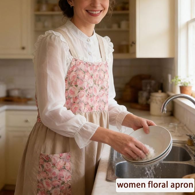 Uaussi Cotton Linen Apron Cross Back Work Apron - Image 4