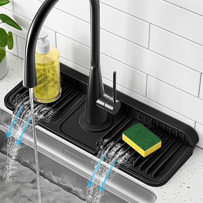 PoYang 14.6 inch Faucet Mat for Kitchen Sink Splash Guard, 7° Slope Silicone by PoYang