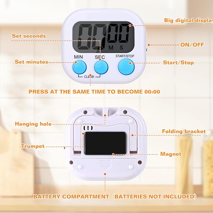 12 Pack Digital Kitchen Timers for Cooking, Small Magnetic Countdown Classroom - Image 5