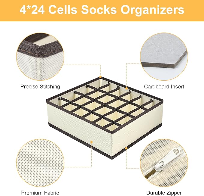 Joyoldelf Sock Drawer Organizer Divider Underwear Organizer 24-cell Fabric - Image 3