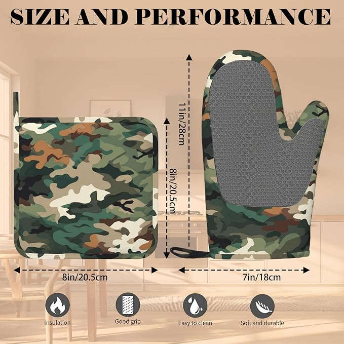 Green Camouflage Oven Mitt and Pot Holder - Image 3