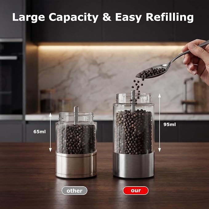 Bonsenkitchen Electric Salt and Pepper Grinder Set, 95ml Large Capacity - Image 5