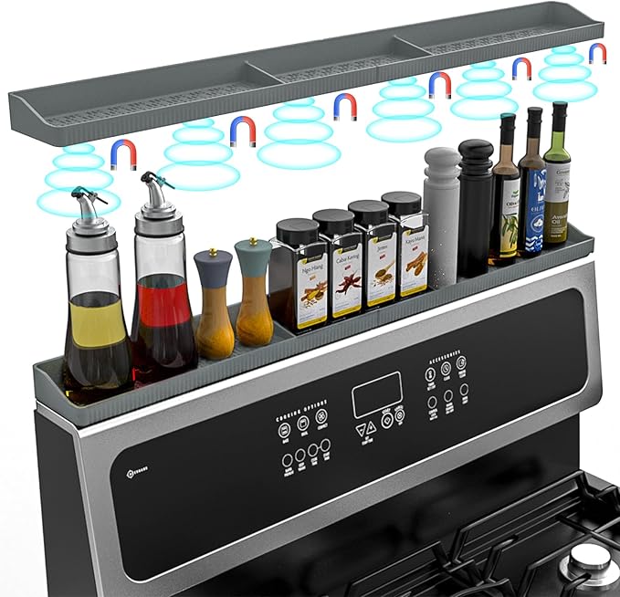 Magnetic Stove Shelf for Back of Stove, 30 Inch Silicone Stove Top Spice Rack by Foeacry