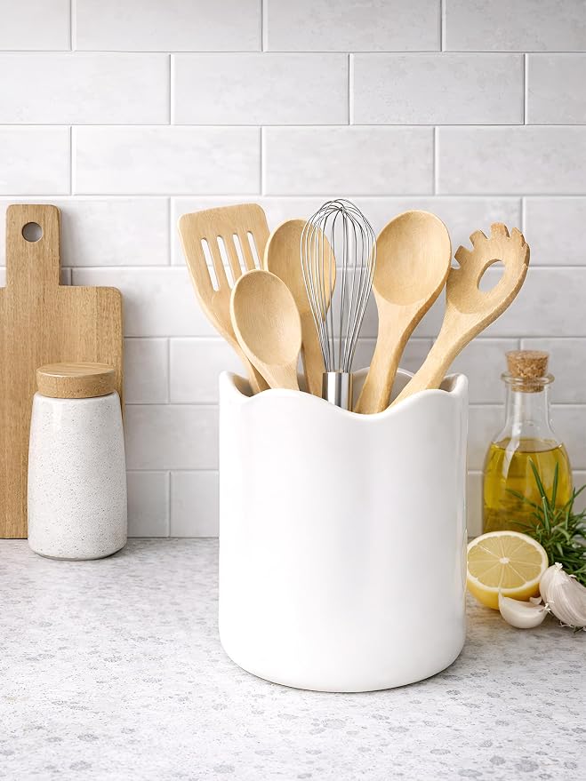 Ceramic Utensil Holder for Kitchen Counter, 7.1" Large Kitchen Utensil Holder - Image 3