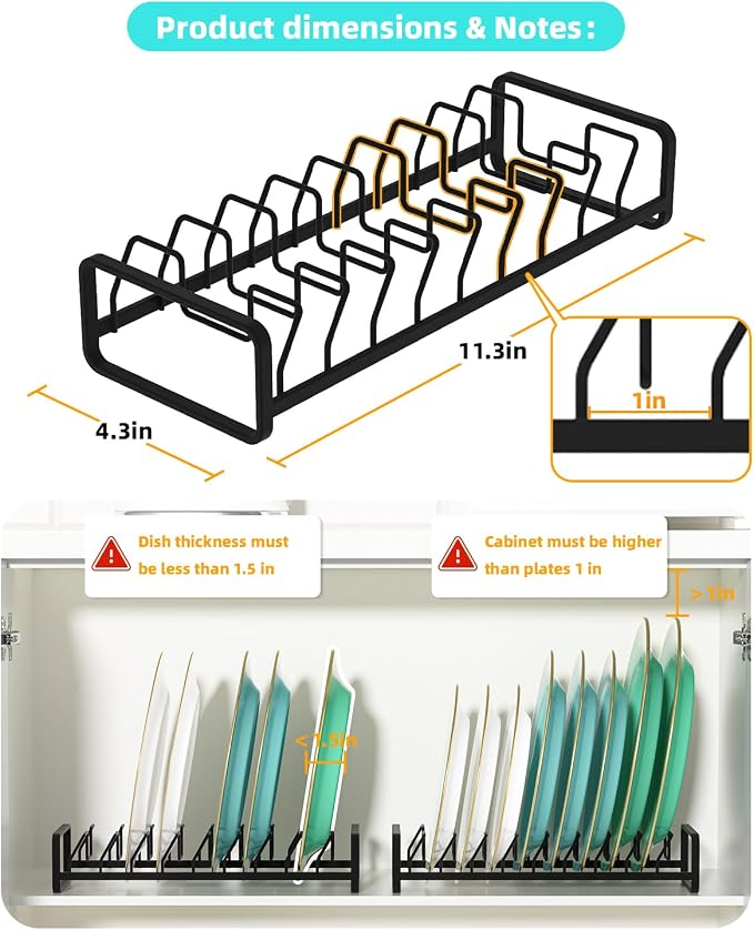 Plate Organizer for Cabinet, Kitchen Dish Rack Organizer for Cabinet Countertop - Image 3