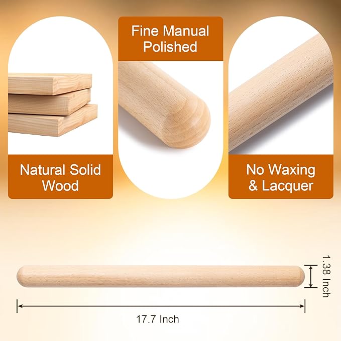 AISOSO French Rolling Pin, 17.7 Inches Wood Rolling Pins - Image 2