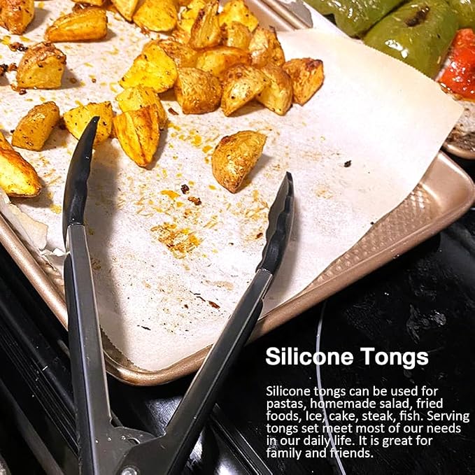 9 Inch Small Kitchen Tongs Set of 3, Silicone Cooking Tongs - Image 6