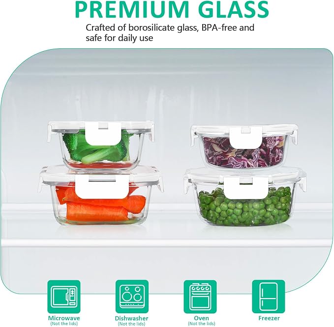 KOMUEE 24 Pieces Glass Food Storage Containers Set, Meal Prep Containers - Image 4