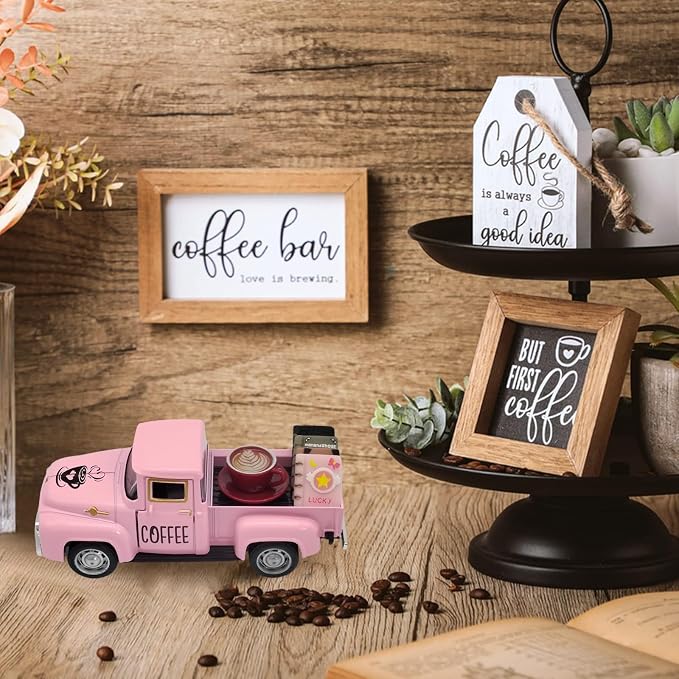 Coffee Bar Decor Vintage Mini Metal Pickup Truck Decor - Image 2