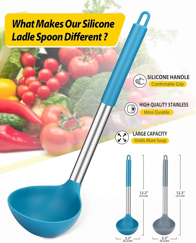 Pack of 2 Ladle Spoon, Silicone Large Spoon - Image 2