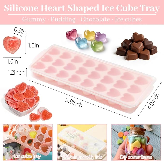 Heart Ice Cube Molds with Lid 2 Pcs Mini Heart Ice Cubes Tray - Image 5
