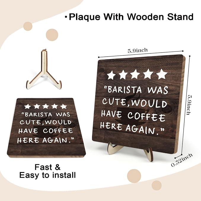 Coffee Bar Sign Plaque Decor, Coffee Bar Accessories, Rustic Wooden Tabletop - Image 2