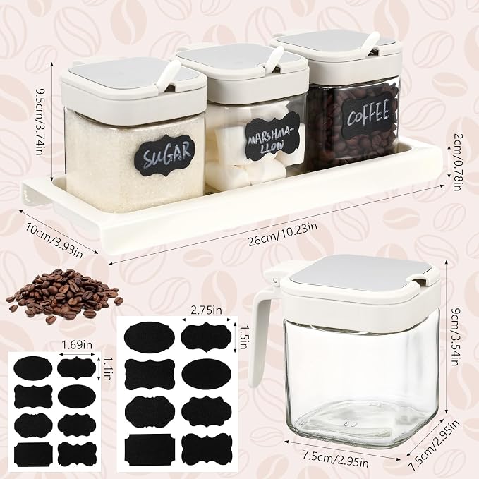 Suclain 3 Pcs Glass Coffee Containers Coffee Station Organizer Set, Airtight - Image 3