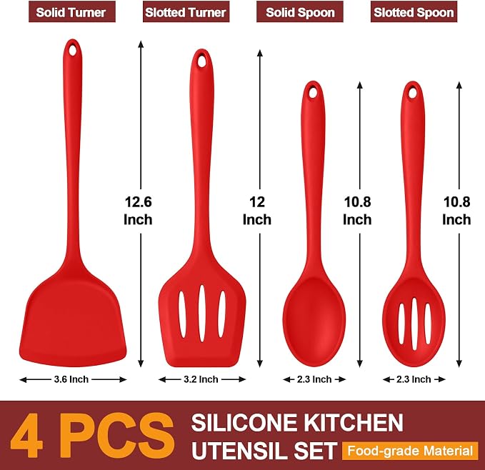 P&P CHEF Kitchen Utensil Set, 4 Pieces Non-stick Silicone Cooking Utensils - Image 2