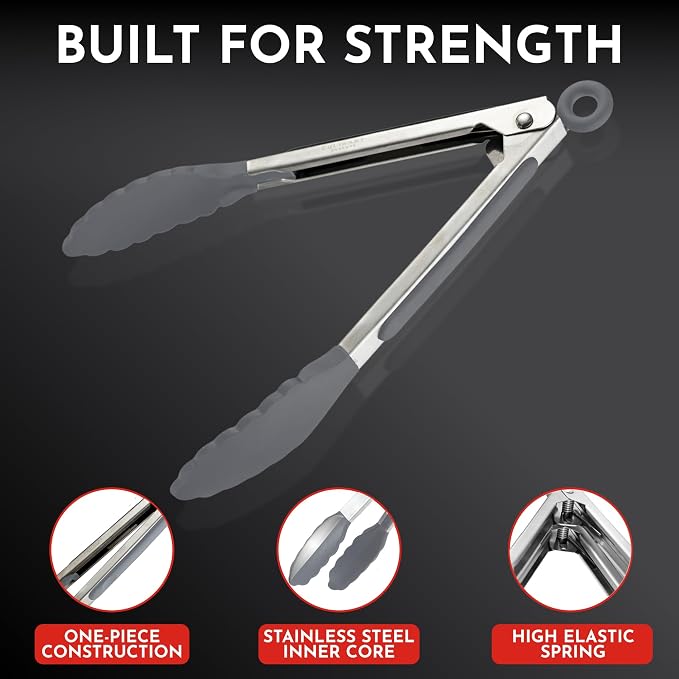 Kitchen Tongs with Silicone Tips Set of 3 Heat Resistant Tongs - Image 4