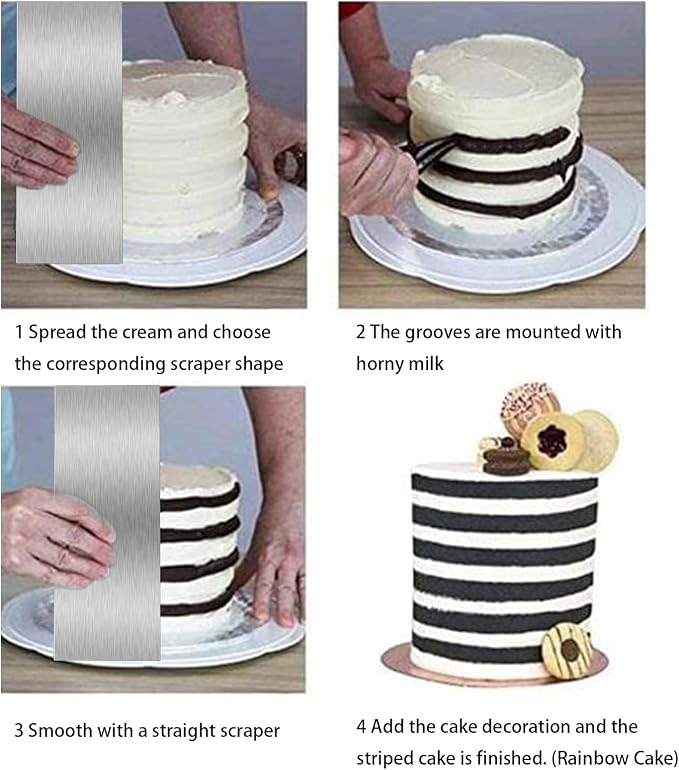 8.7 Inche Stainless Steel Cake Scraper，Double Sided Patterned Edge Stripe Edge - Image 7