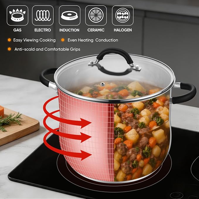 P&P CHEF Stainless Steel Stock Pot, 12 Qt Cooking Soup Pot - Image 4