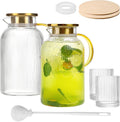 2 Pack Glass Pitchers with Lid and 2 Cups, 68oz/ 2 Liter Glass Water Pitcher by Moretoes