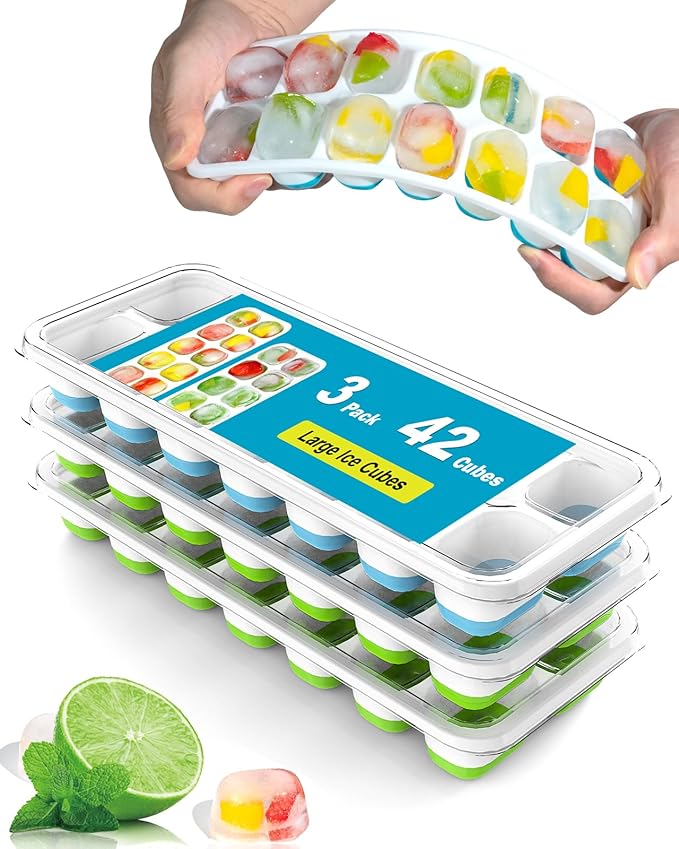 3 Pack Ice Cube Trays with Lids, Flexible Silicone Bottom by DclobTop