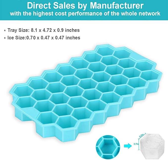 Azyh Ice Cube Trays with Lid, 2 Pack Silicone Ice Cube Trays with Lid-37 Grid - Image 5