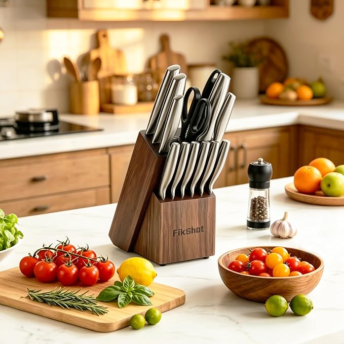 FIKSHOT 14 Pieces Knife Block Set German Stainless Steel - Image 2