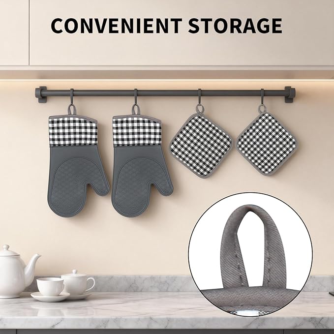 Tifanso Plaid Oven Mitts and Pot Holders 4-Piece Set, Oven Mitts Gloves Heat - Image 6