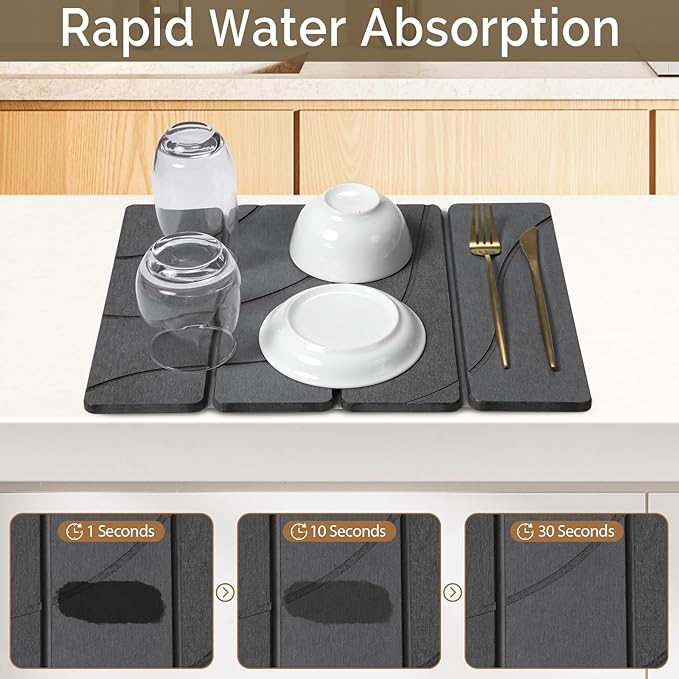 Small Stone Dish Drying Mat for Kitchen Counter, Foldable Water Absorbing - Image 3