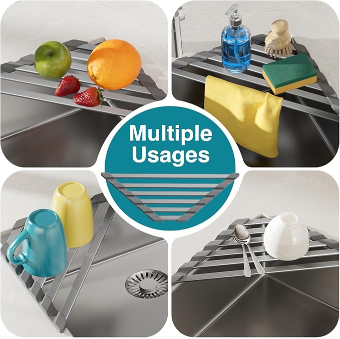 COOL-ANGLE Corner Sink Drying Rack, Heat Resistant Roll Up Mat - Image 4