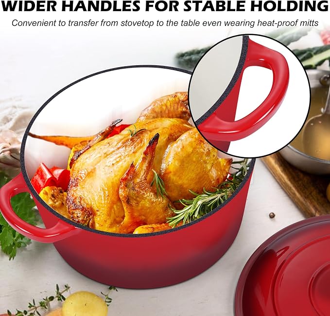 TeamFar 5Qt Dutch Oven, Enameled Cast Iron Dutch Oven - Image 4