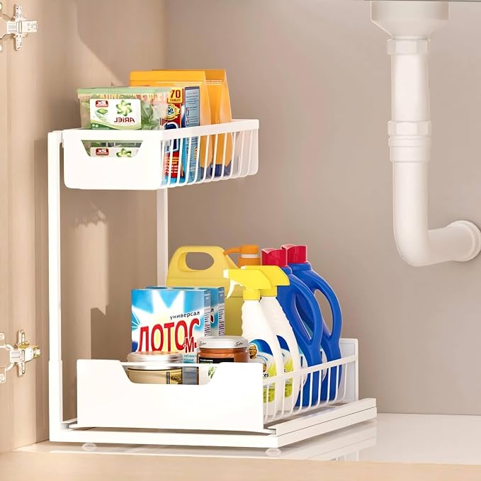 Ceetug Under Kitchen Sink Organizers and Storage Pull Out 2 Tier Metal Bathroom - Image 5