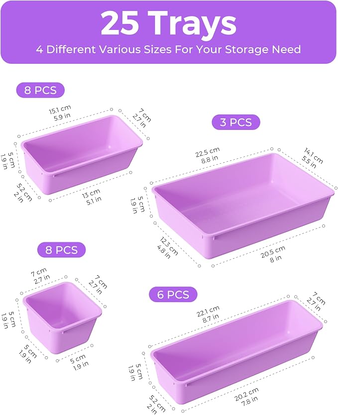 BiuLeon 25 PCS Plastic Drawer Organizers Set, 4-Sizes Vanity and Makeup - Image 2