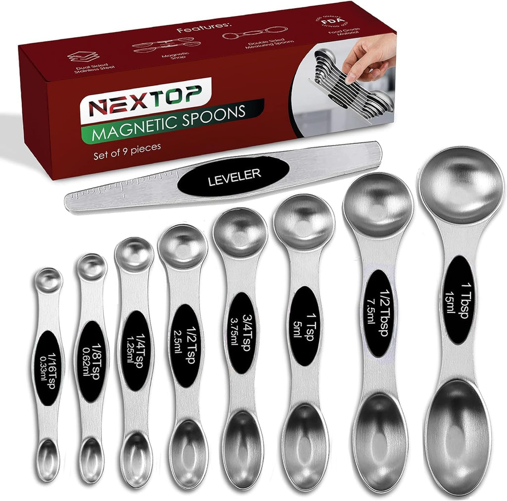 Nextop Stainless Steel Magnetic Measuring Spoons Set – 9 Pieces