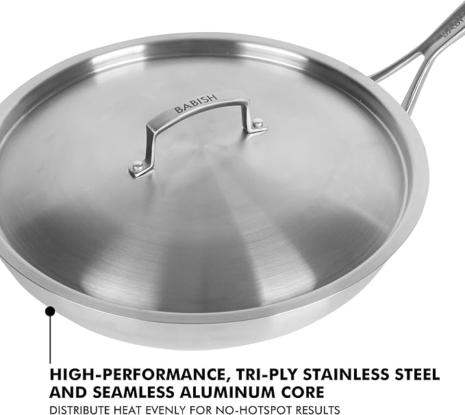 Babish 12-Inch Tri-Ply Stainless Steel Frying Pan - Image 2