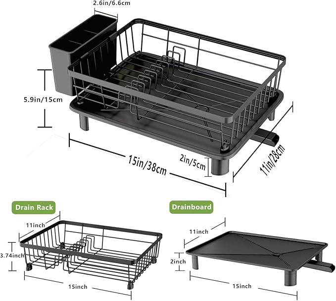 Dish Drainer Rack with Drip Tray, Sink Dish Drainer with Drainage Spout - Image 2