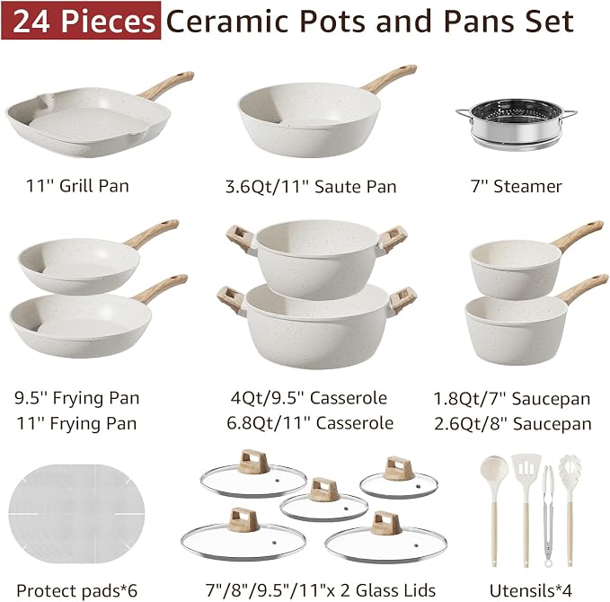 Bazova 24-Piece Pots and Pans Set Non Stick, Titanium-Reinforced Ceramic - Image 7