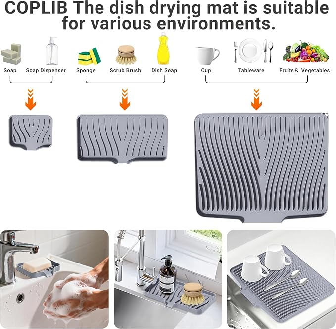 Silicone Dish Drying Mat for Kitchen Counter, Dish Drying Pad, Non-Slip Drain - Image 3