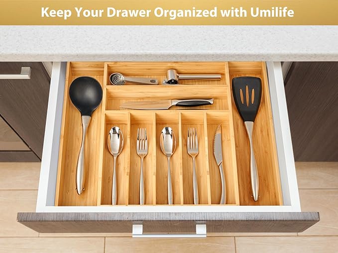 Umilife Large Expandable Kitchen Silverware Utensils Drawer Organizer, 2.5" - Image 6