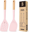 Pack of 2 Silicone Spatula, Non Stick Cooking Utensil Set Wooden Handle Kitchen by BADIANO
